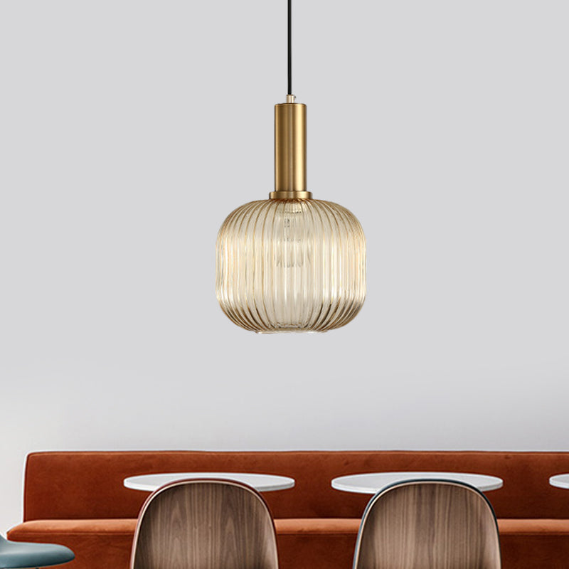 Chloe - Lampe de plafond à suspension moderniste en verre strié gris/vert/ambre à 1 lumière