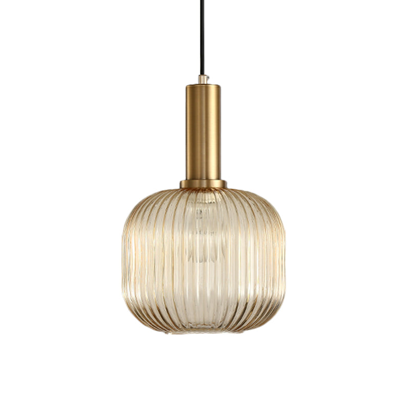 Chloe - Lampe de plafond à suspension moderniste en verre strié gris/vert/ambre à 1 lumière