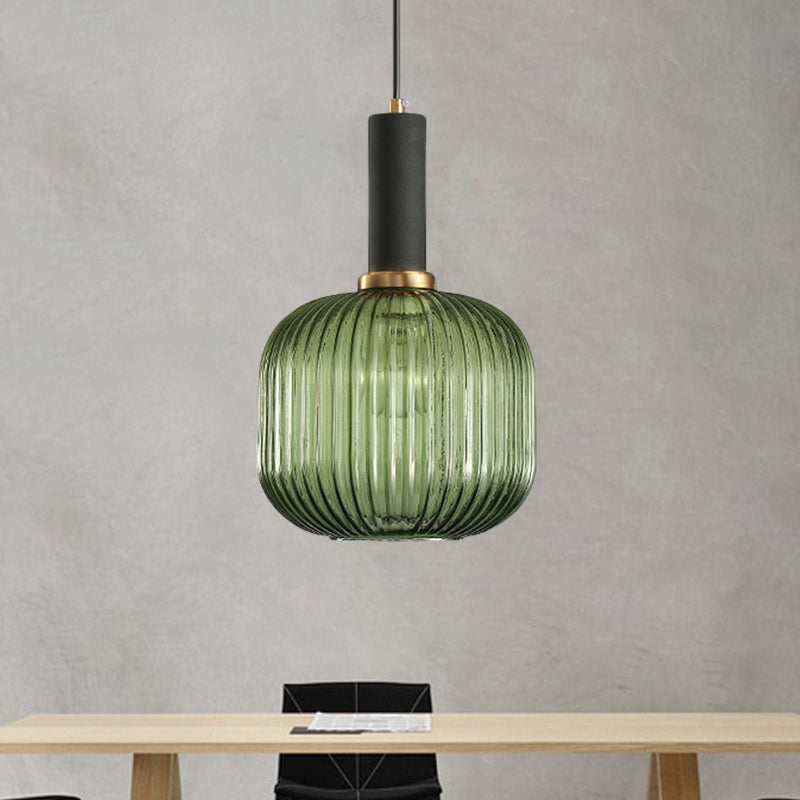 Chloe - Lampe de plafond à suspension moderniste en verre strié gris/vert/ambre à 1 lumière