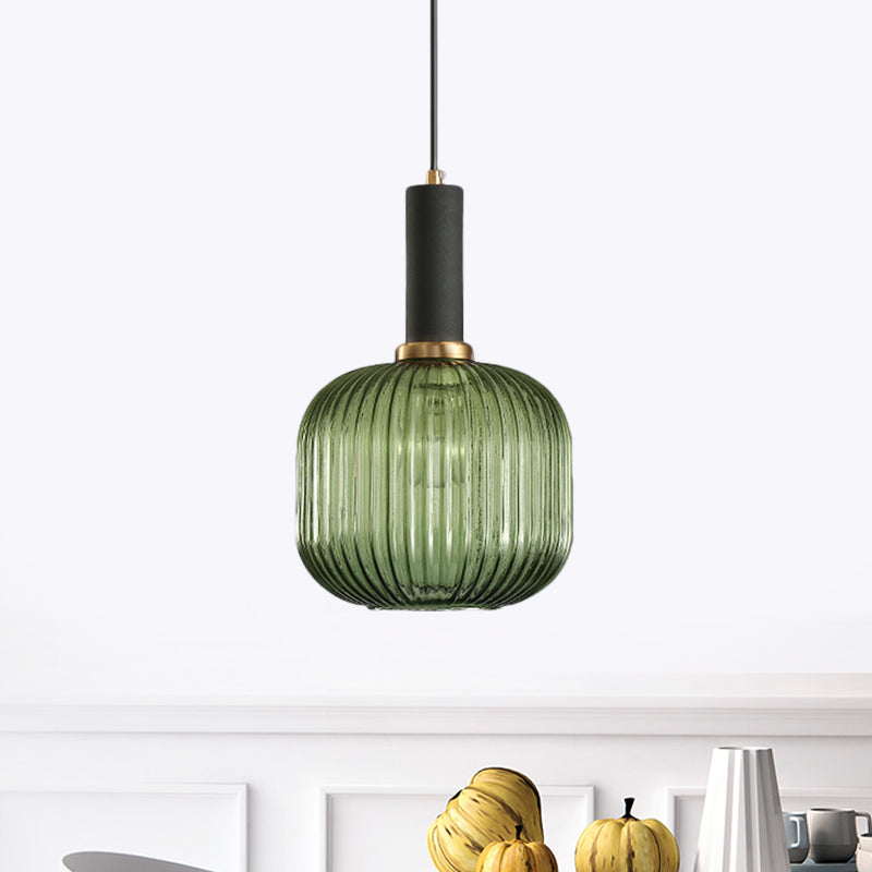 Chloe - Lampe de plafond à suspension moderniste en verre strié gris/vert/ambre à 1 lumière