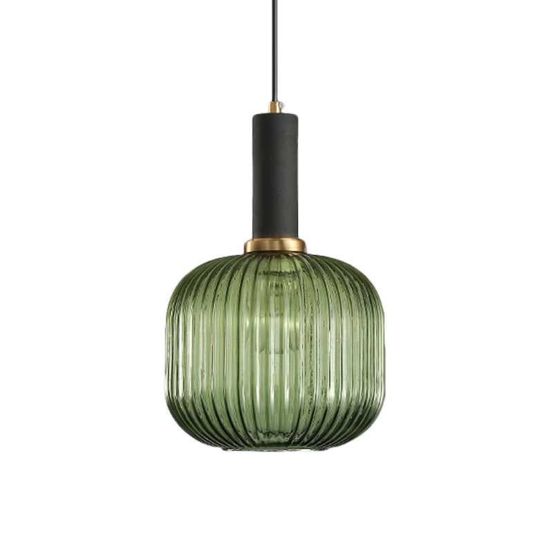 Chloe - Lampe de plafond à suspension moderniste en verre strié gris/vert/ambre à 1 lumière