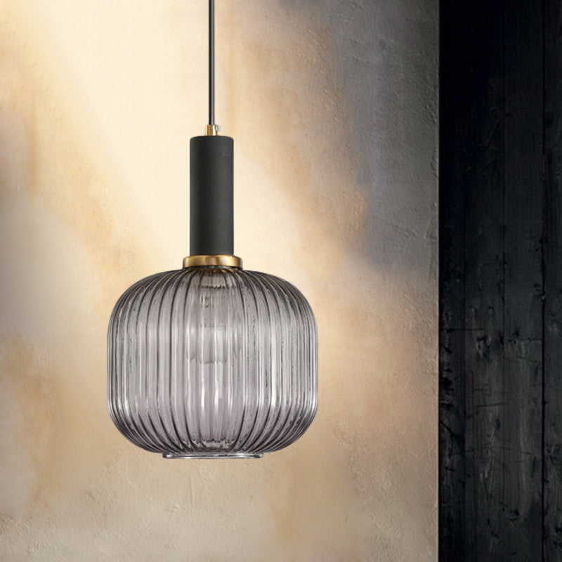 Chloe - Lampe de plafond à suspension moderniste en verre strié gris/vert/ambre à 1 lumière