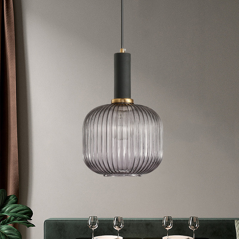 Chloe - Lampe de plafond à suspension moderniste en verre strié gris/vert/ambre à 1 lumière