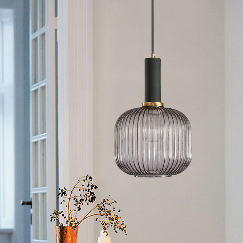 Chloe - Lampe de plafond à suspension moderniste en verre strié gris/vert/ambre à 1 lumière