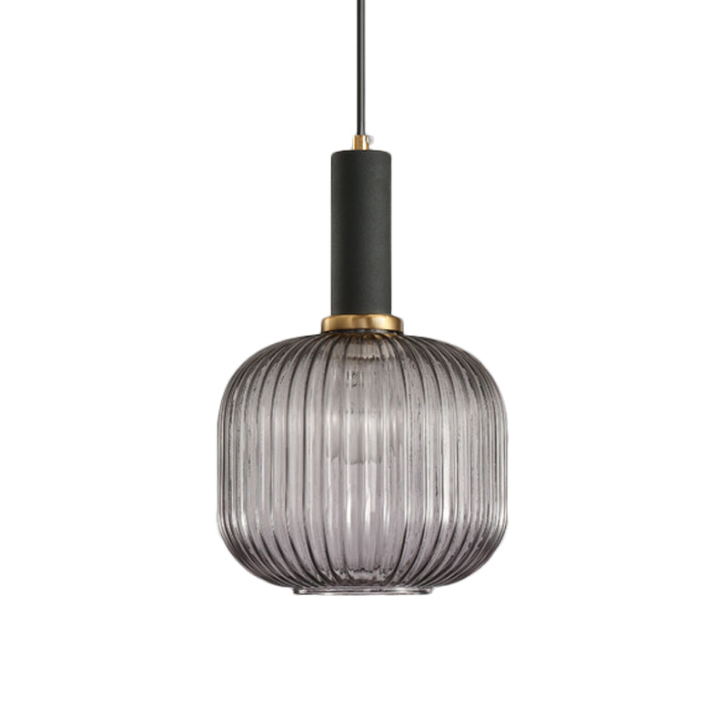 Chloe - Lampe de plafond à suspension moderniste en verre strié gris/vert/ambre à 1 lumière