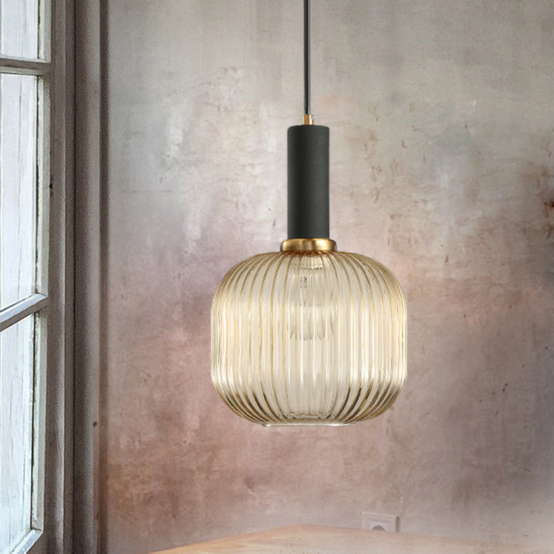 Chloe - Lampe de plafond à suspension moderniste en verre strié gris/vert/ambre à 1 lumière
