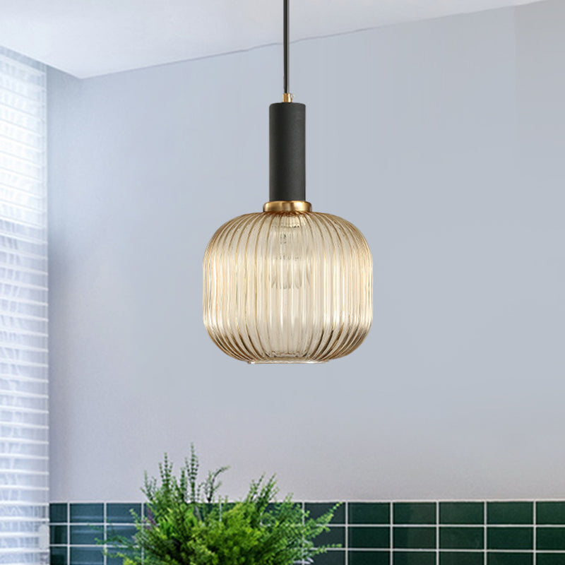 Chloe - Lampe de plafond à suspension moderniste en verre strié gris/vert/ambre à 1 lumière