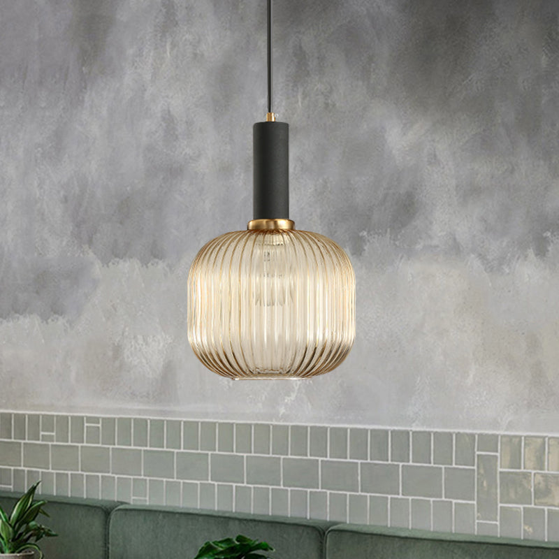 Chloe - Lampe de plafond à suspension moderniste en verre strié gris/vert/ambre à 1 lumière
