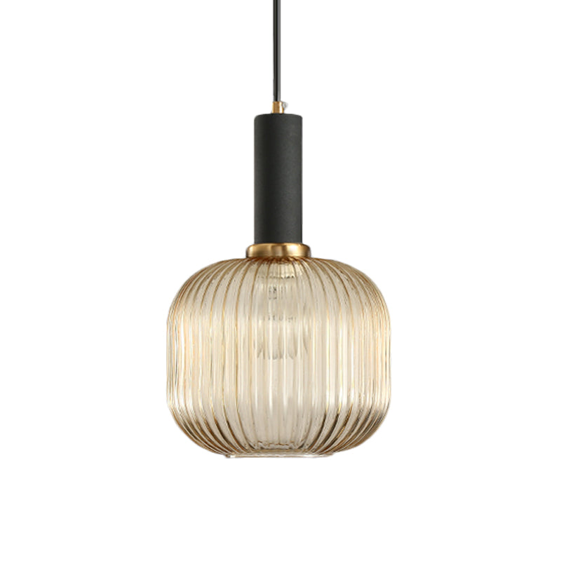 Chloe - Lampe de plafond à suspension moderniste en verre strié gris/vert/ambre à 1 lumière
