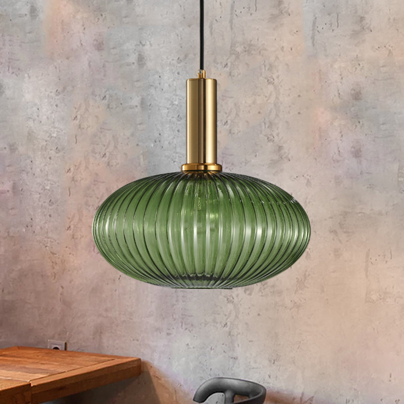 Chloe - Lampe de plafond à suspension moderniste en verre strié gris/vert/ambre à 1 lumière