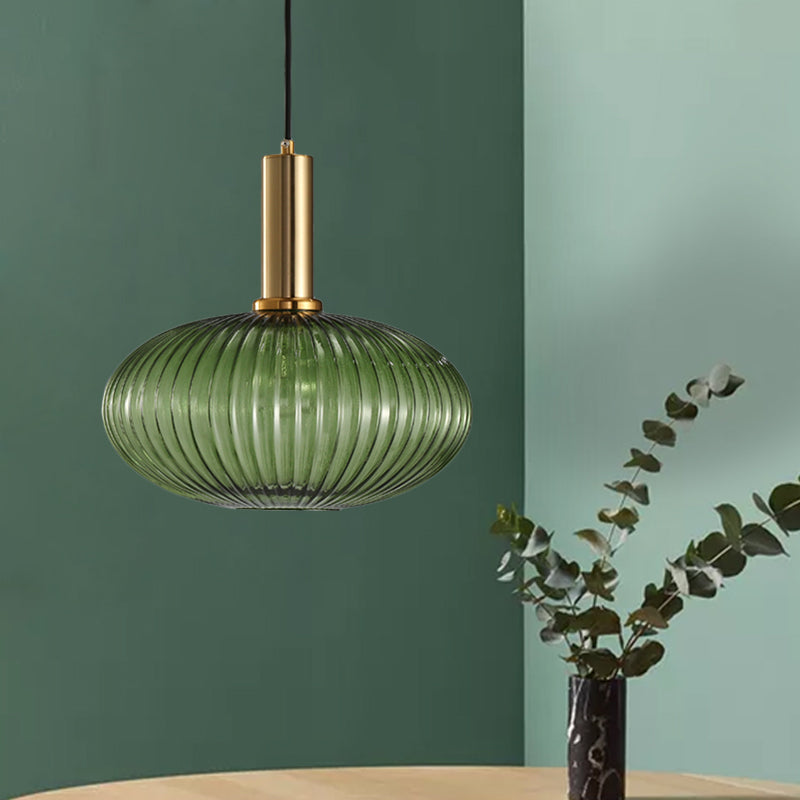 Chloe - Lampe de plafond à suspension moderniste en verre strié gris/vert/ambre à 1 lumière