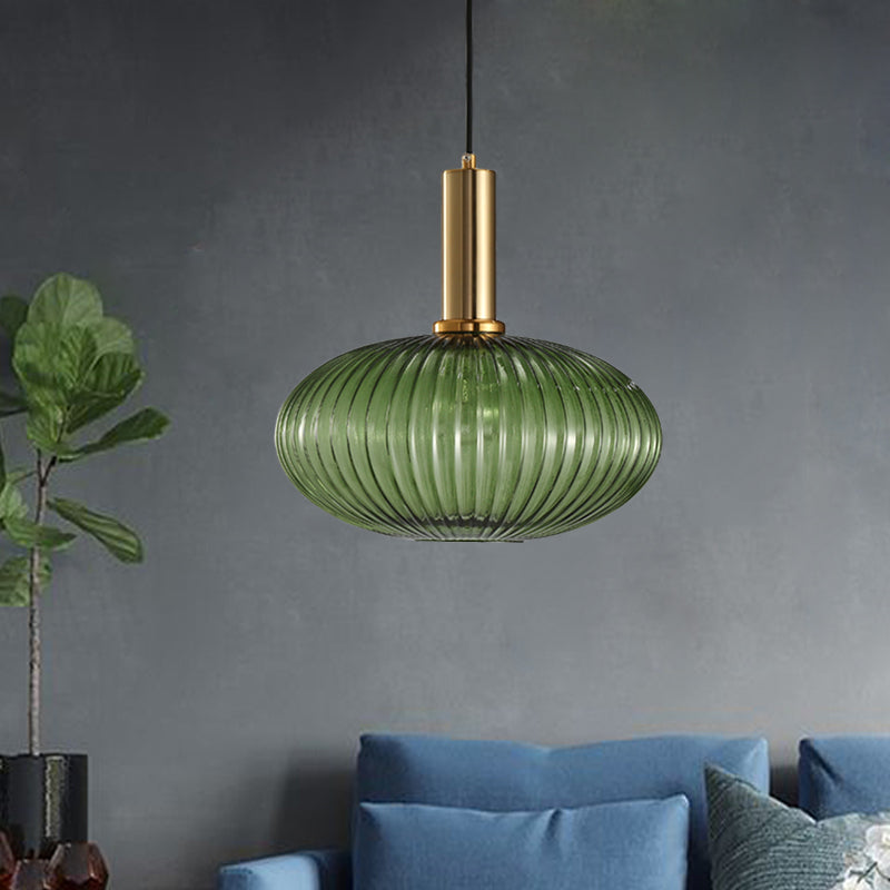 Chloe - Lampe de plafond à suspension moderniste en verre strié gris/vert/ambre à 1 lumière