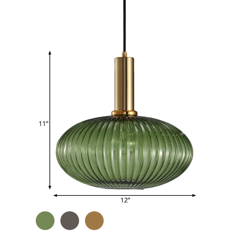 Chloe - Lampe de plafond à suspension moderniste en verre strié gris/vert/ambre à 1 lumière