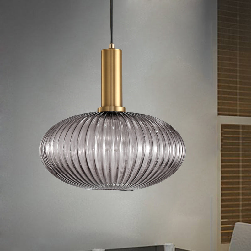 Chloe - Lampe de plafond à suspension moderniste en verre strié gris/vert/ambre à 1 lumière