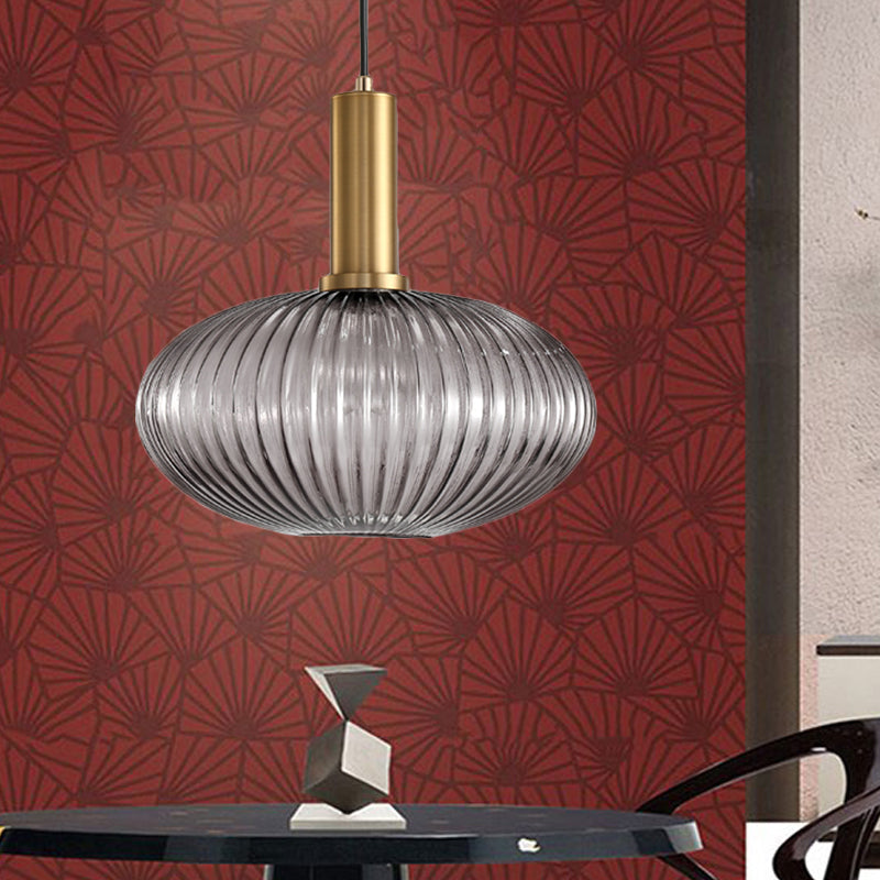 Chloe - Lampe de plafond à suspension moderniste en verre strié gris/vert/ambre à 1 lumière
