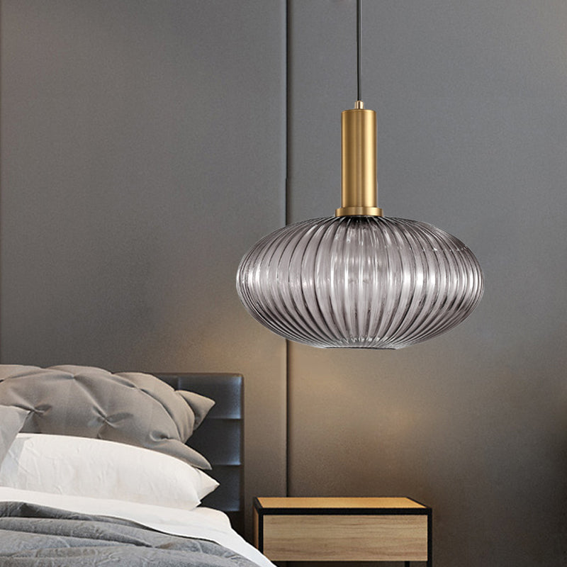 Chloe - Lampe de plafond à suspension moderniste en verre strié gris/vert/ambre à 1 lumière