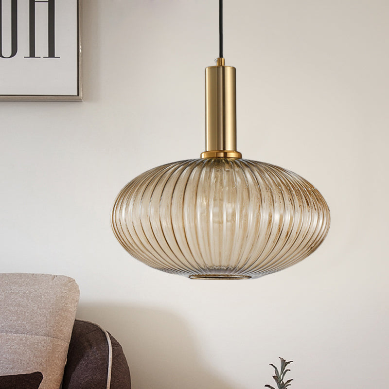 Chloe - Lampe de plafond à suspension moderniste en verre strié gris/vert/ambre à 1 lumière