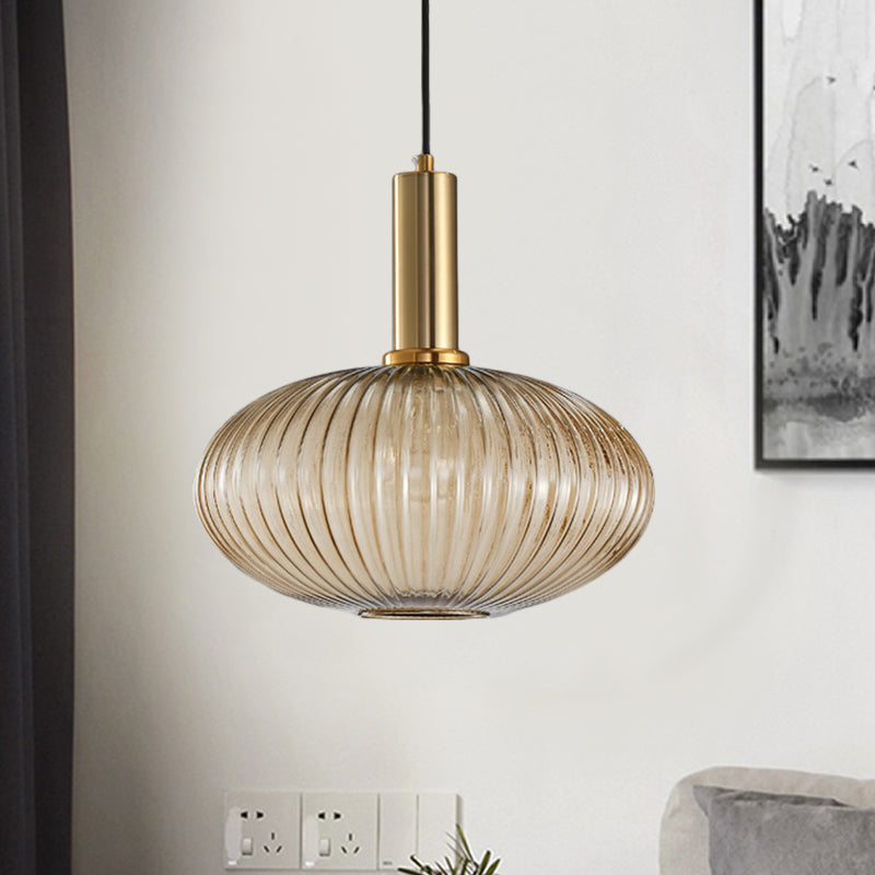 Chloe - Lampe de plafond à suspension moderniste en verre strié gris/vert/ambre à 1 lumière