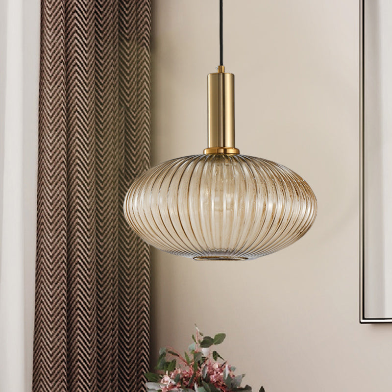 Chloe - Lampe de plafond à suspension moderniste en verre strié gris/vert/ambre à 1 lumière