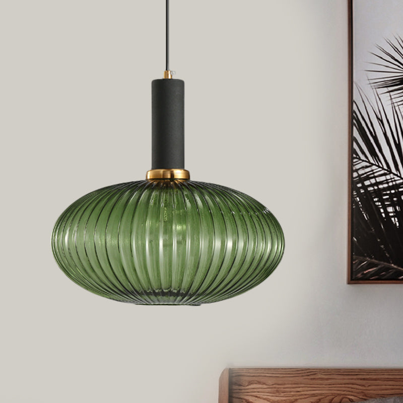Chloe - Lampe de plafond à suspension moderniste en verre strié gris/vert/ambre à 1 lumière