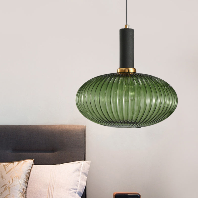 Chloe - Lampe de plafond à suspension moderniste en verre strié gris/vert/ambre à 1 lumière