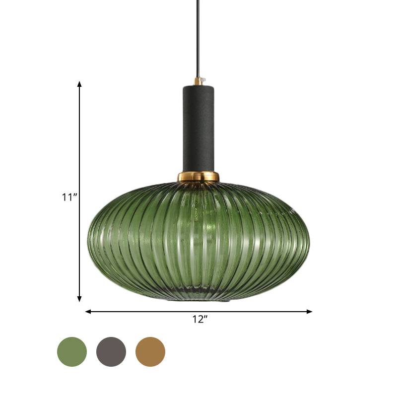 Chloe - Lampe de plafond à suspension moderniste en verre strié gris/vert/ambre à 1 lumière