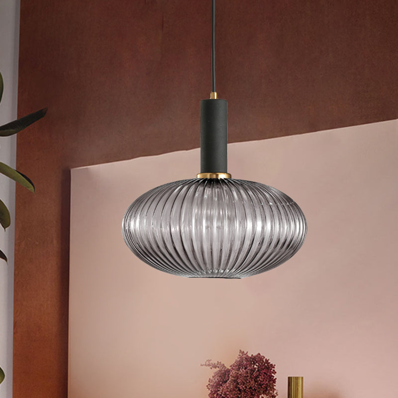 Chloe - Lampe de plafond à suspension moderniste en verre strié gris/vert/ambre à 1 lumière
