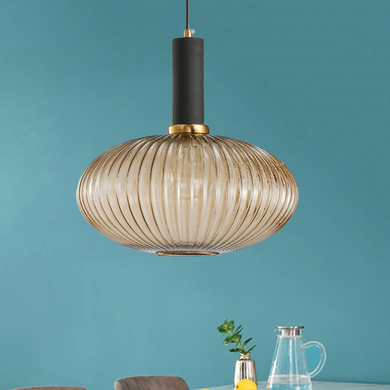 Chloe - Lampe de plafond à suspension moderniste en verre strié gris/vert/ambre à 1 lumière