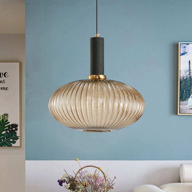 Chloe - Lampe de plafond à suspension moderniste en verre strié gris/vert/ambre à 1 lumière