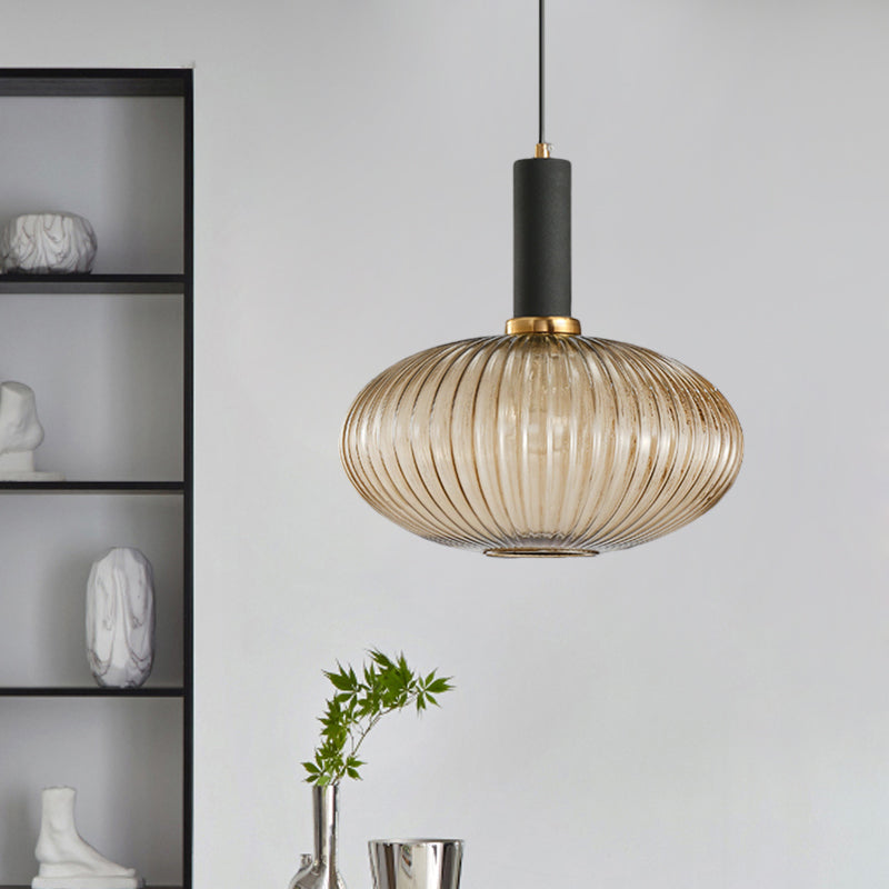 Chloe - Lampe de plafond à suspension moderniste en verre strié gris/vert/ambre à 1 lumière