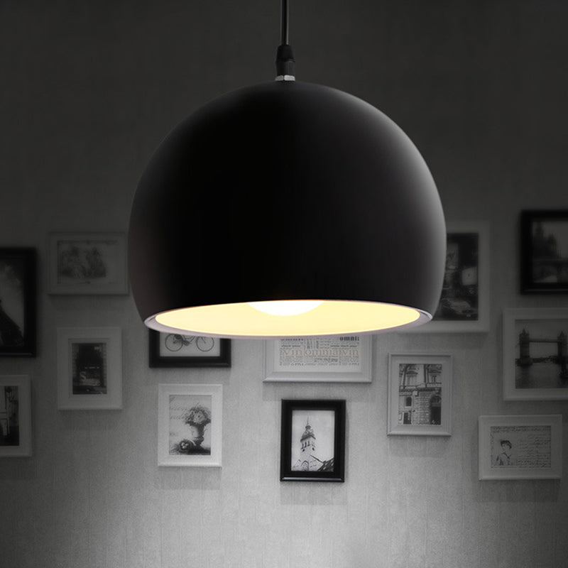 Industrial Style Metallic 1 Head Hanging Pendant Lamp - Black Globe Shade, 8"/10"/14" Width - Perfect for Kitchen