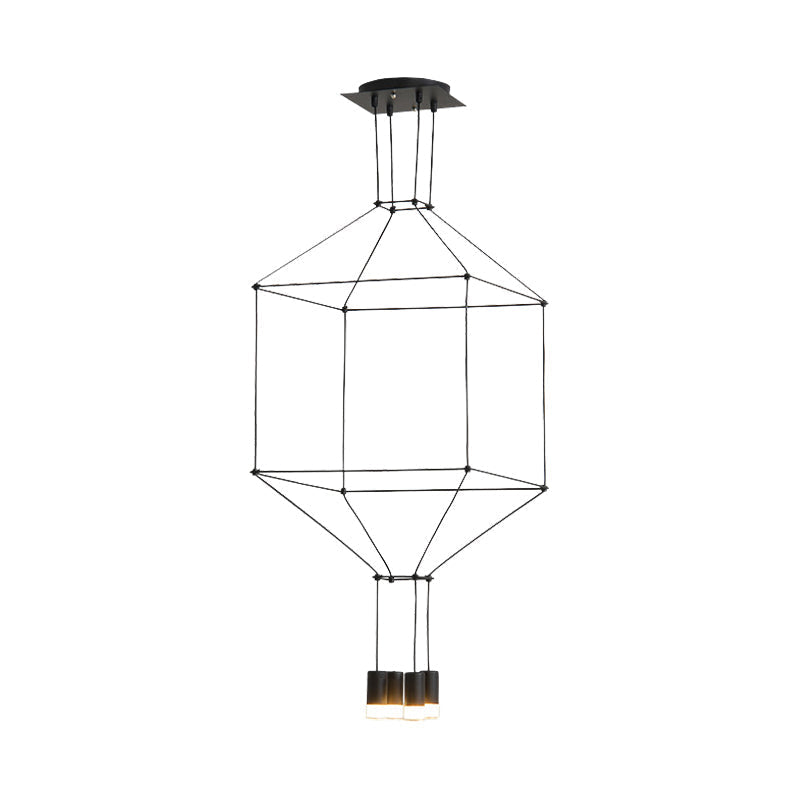 Nordic Style Black Pendant Light with 3D Square Design, 4/6 Lights, Glass Shade, and Metal Frame