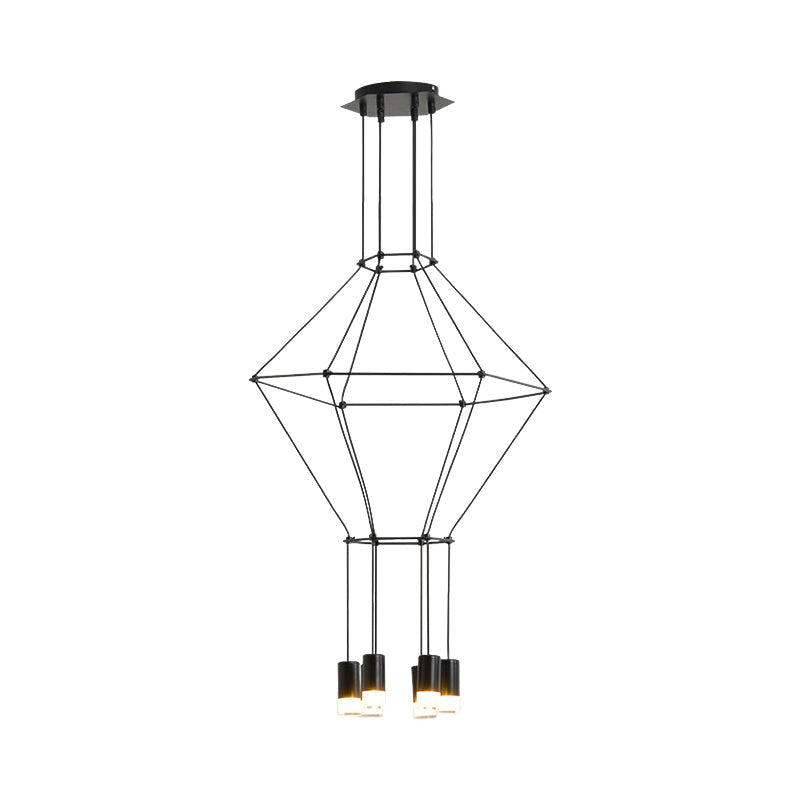 Nordic Style Black Pendant Light with 3D Square Design, 4/6 Lights, Glass Shade, and Metal Frame