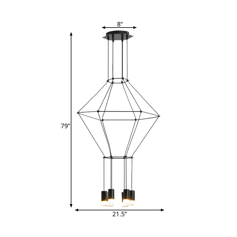 Nordic Style Black Pendant Light with 3D Square Design, 4/6 Lights, Glass Shade, and Metal Frame