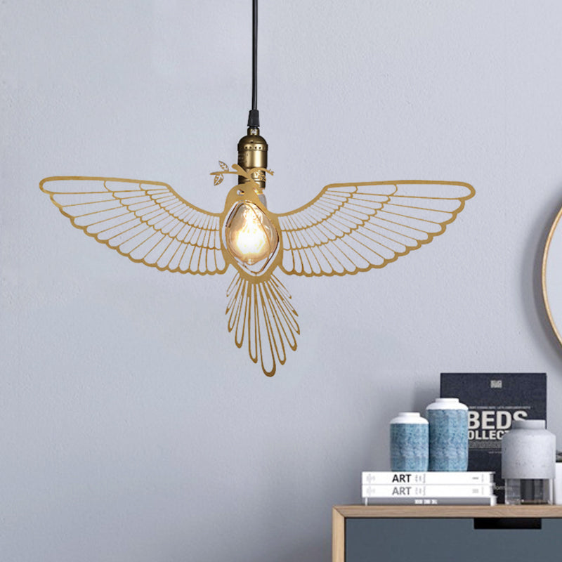 Rustic Retro Gold Pendant Light - Flying Bird Shade Hanging Fixture For Dining Room