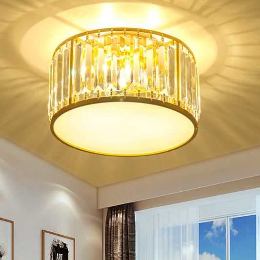Crystal Flush Mount Lighting with Drum Shade - Gold, 3/4/5 Lights, 12.5"/16.5"/20.5" Wide