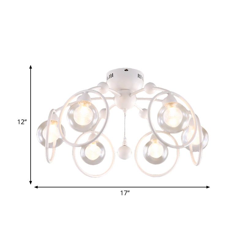 Modern Bedroom Ceiling Light Fixture - 6-Light Semi Flush Mount with Globe Glass Shade and White Ring Design