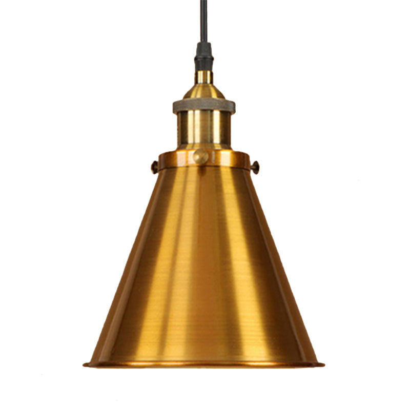 Lampe suspendue en forme de cône de style industriel - Fer noir/laiton, idéale pour l'éclairage de la salle à manger