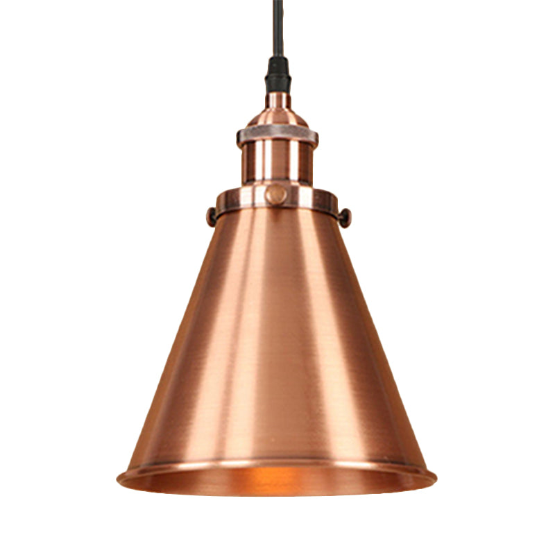 Lampe suspendue en forme de cône de style industriel - Fer noir/laiton, idéale pour l'éclairage de la salle à manger