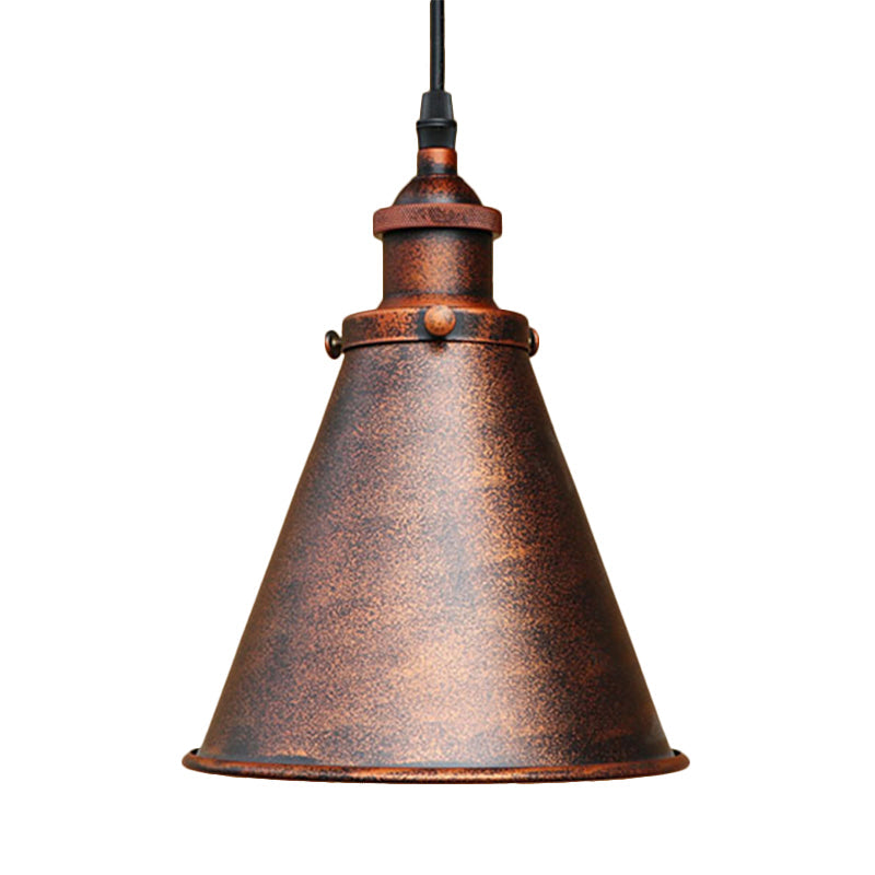 Lampe suspendue en forme de cône de style industriel - Fer noir/laiton, idéale pour l'éclairage de la salle à manger