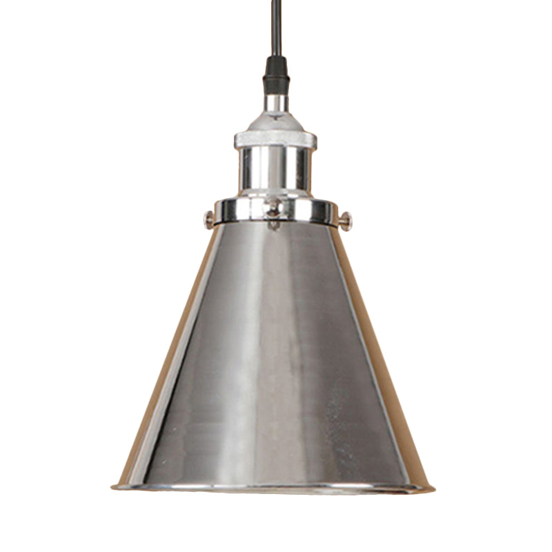 Lampe suspendue en forme de cône de style industriel - Fer noir/laiton, idéale pour l'éclairage de la salle à manger