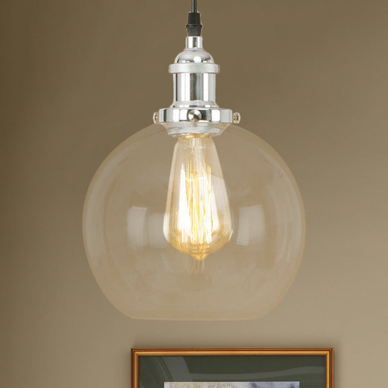 Vintage Hanging Ceiling Light with Brass/Copper/Rust Finish, Clear Glass Globe Pendant for Dining Room and More