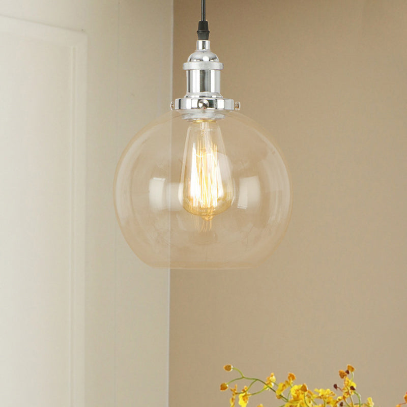 Vintage Hanging Ceiling Light with Brass/Copper/Rust Finish, Clear Glass Globe Pendant for Dining Room and More