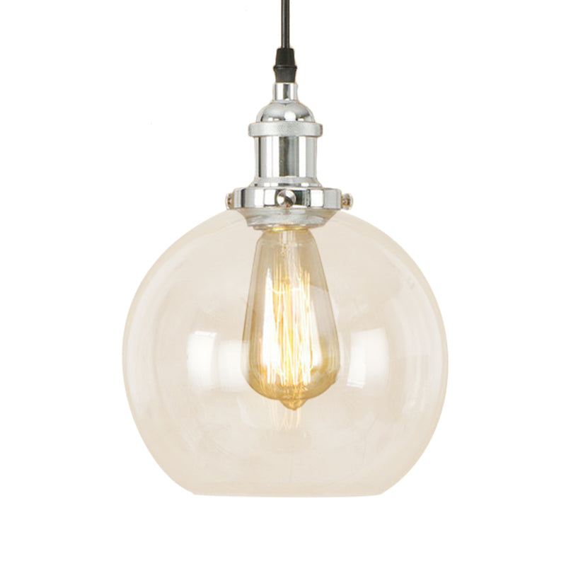 Vintage Hanging Ceiling Light with Brass/Copper/Rust Finish, Clear Glass Globe Pendant for Dining Room and More