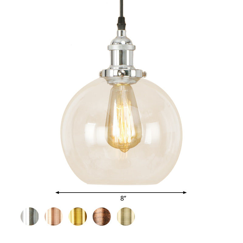 Vintage Hanging Ceiling Light with Brass/Copper/Rust Finish, Clear Glass Globe Pendant for Dining Room and More