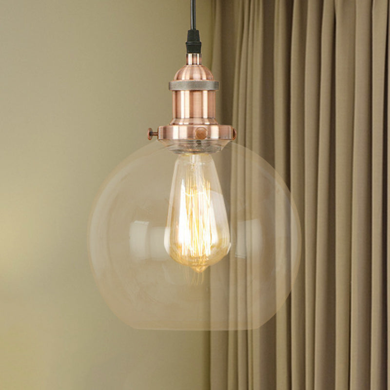 Vintage Hanging Ceiling Light with Brass/Copper/Rust Finish, Clear Glass Globe Pendant for Dining Room and More