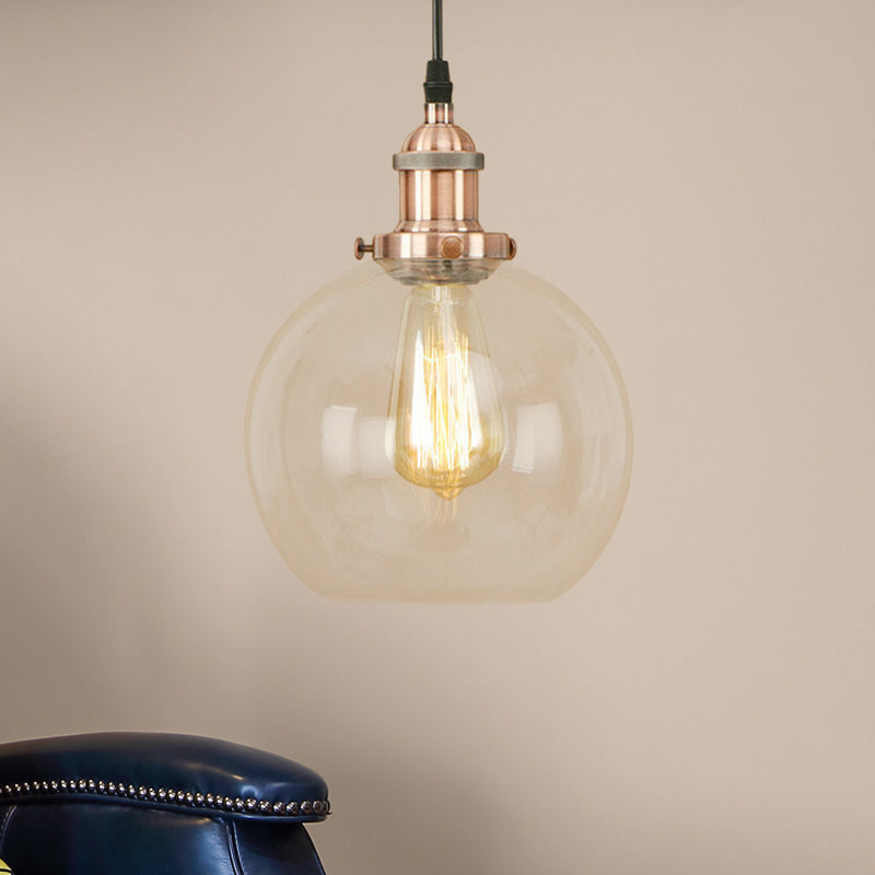 Vintage Hanging Ceiling Light with Brass/Copper/Rust Finish, Clear Glass Globe Pendant for Dining Room and More