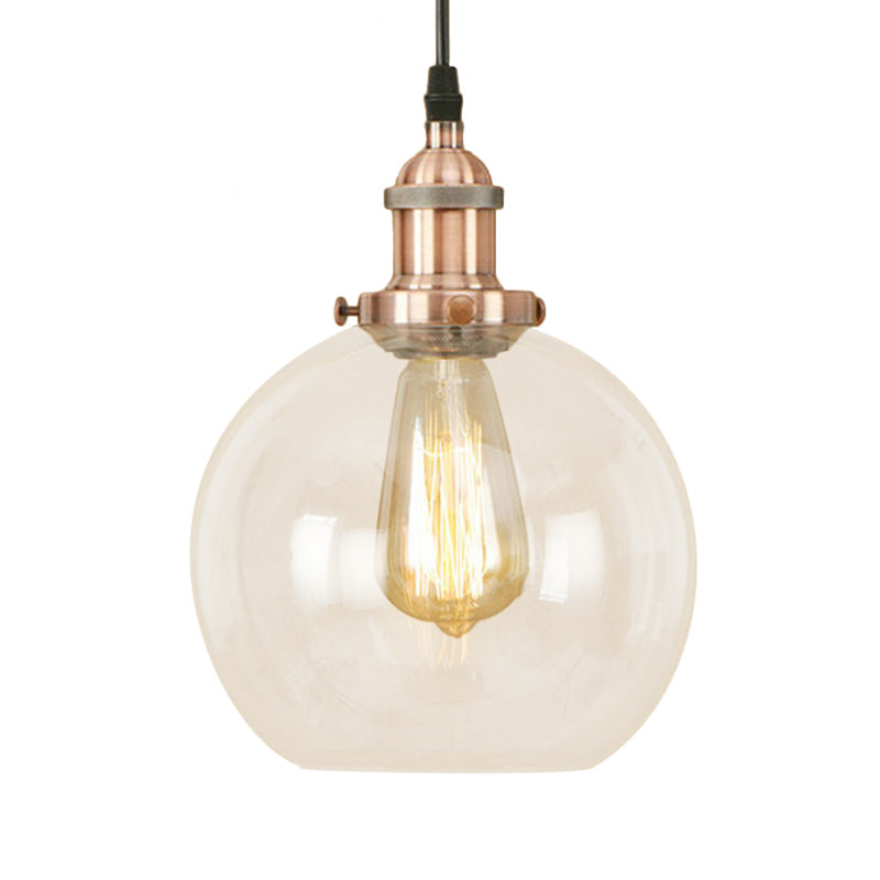Vintage Hanging Ceiling Light with Brass/Copper/Rust Finish, Clear Glass Globe Pendant for Dining Room and More