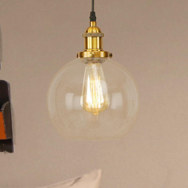 Vintage Hanging Ceiling Light with Brass/Copper/Rust Finish, Clear Glass Globe Pendant for Dining Room and More