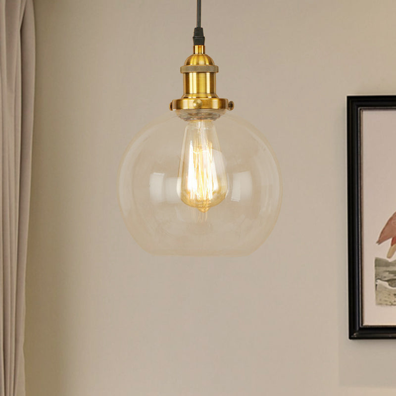 Vintage Hanging Ceiling Light with Brass/Copper/Rust Finish, Clear Glass Globe Pendant for Dining Room and More
